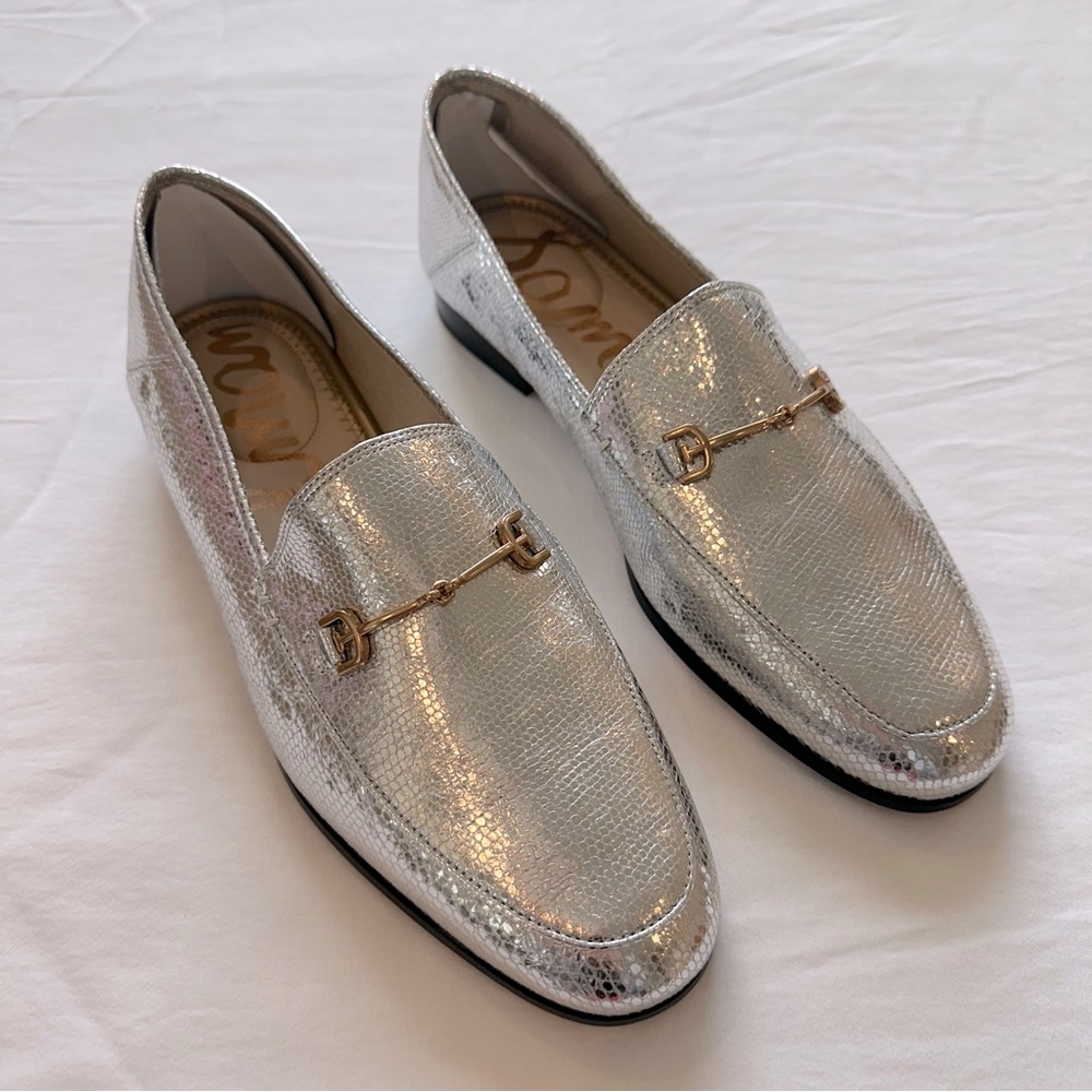 Sam Edelman Silver Metallic Loafers with Gold Hardware NWOB